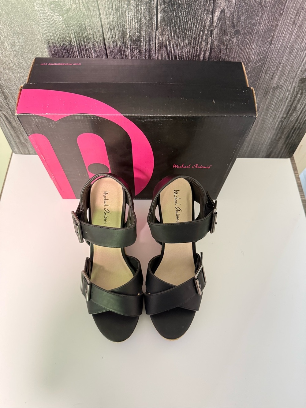 Michael Antonio Black Double Buckle Heeled Sandals